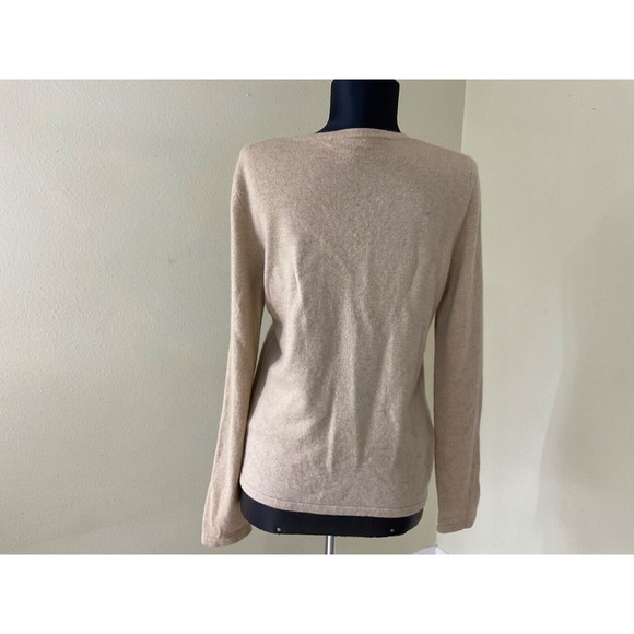 100% Cashmere Light Oatmeal Soft V Neck Knit Sweater S/M 6-8 Long sleeve - Picture 4 of 11